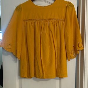 Yellow Eyelet Sleeve Women's Top
